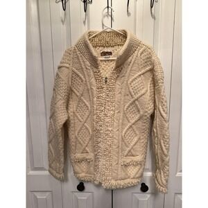 Sz M L Vintage OTAVALITO Handknit Wool Zip Sweater Jacket Ecuador Sherpa Woven